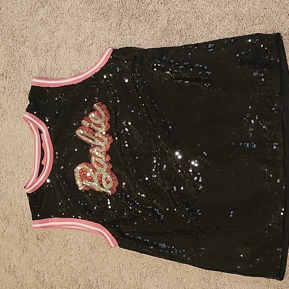 Barbie Jersey sequin Tank Black and pink Barbie Top - Picture 11 of 16